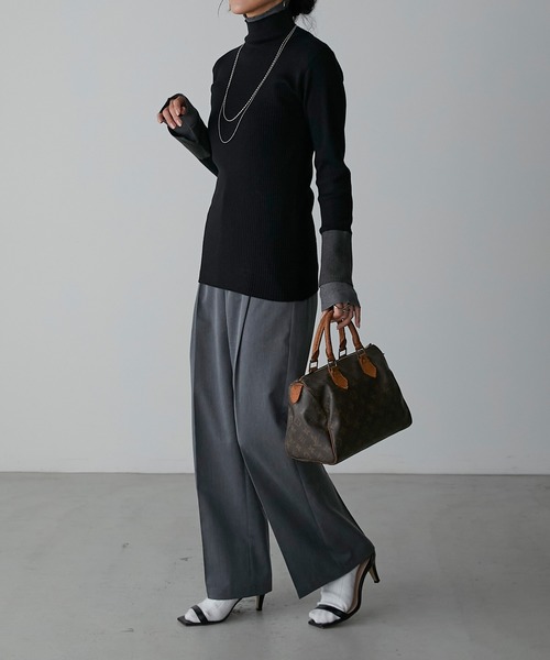 Anss.me（アンスミー）の「【Anss.me】配色レイヤードタートルネックニットプルオーバー（ニット/セーター・レディース・アイボリー/ネイビー/グリーン/ブラック/杢グレー・FREE）」の18枚目の写真