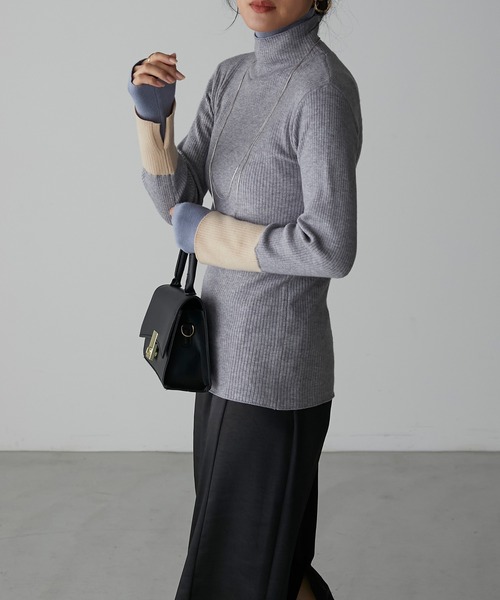 Anss.me（アンスミー）の「【Anss.me】配色レイヤードタートルネックニットプルオーバー（ニット/セーター・レディース・アイボリー/ネイビー/グリーン/ブラック/杢グレー・FREE）」の20枚目の写真