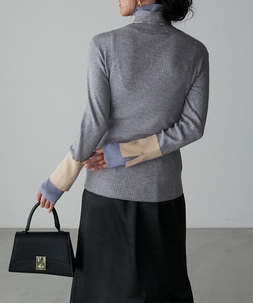 Anss.me（アンスミー）の「【Anss.me】配色レイヤードタートルネックニットプルオーバー（ニット/セーター・レディース・アイボリー/ネイビー/グリーン/ブラック/杢グレー・FREE）」の21枚目の写真