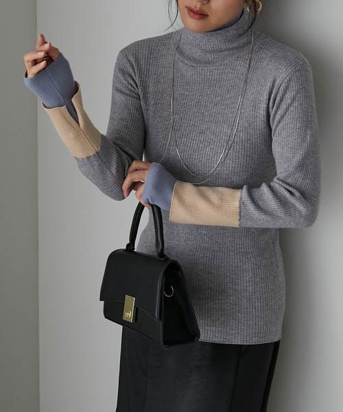 Anss.me（アンスミー）の「【Anss.me】配色レイヤードタートルネックニットプルオーバー（ニット/セーター・レディース・アイボリー/ネイビー/グリーン/ブラック/杢グレー・FREE）」の22枚目の写真