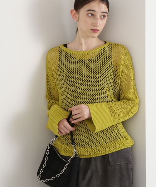 N.（N. Natural Beauty Basic）（エヌエヌナチュラルビューティーベーシック）の「◆メッシュ編みオーバーサイズニット（ニット/セーター・レディース・ブラック/イエロー/ライトベージュ・MEDIUM）」の3枚目の写真