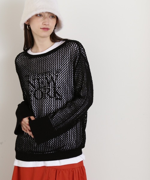 N.（N. Natural Beauty Basic）（エヌエヌナチュラルビューティーベーシック）の「◆メッシュ編みオーバーサイズニット（ニット/セーター・レディース・ブラック/イエロー/ライトベージュ・MEDIUM）」の4枚目の写真