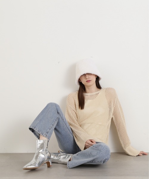 N.（N. Natural Beauty Basic）（エヌエヌナチュラルビューティーベーシック）の「◆メッシュ編みオーバーサイズニット（ニット/セーター・レディース・ブラック/イエロー/ライトベージュ・MEDIUM）」の12枚目の写真