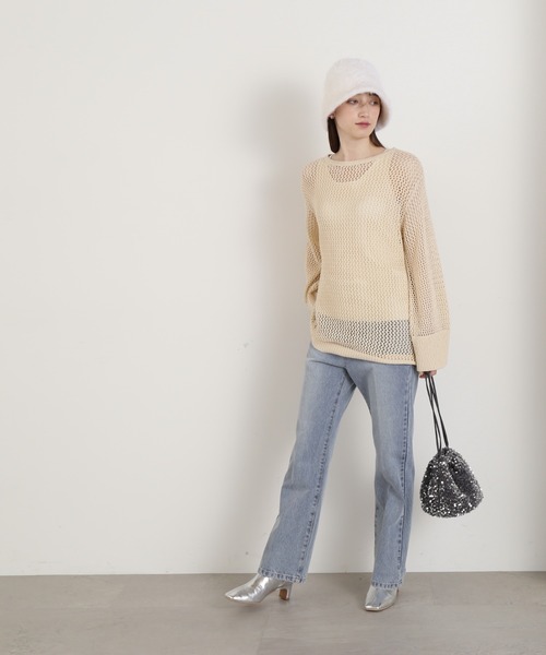 N.（N. Natural Beauty Basic）（エヌエヌナチュラルビューティーベーシック）の「◆メッシュ編みオーバーサイズニット（ニット/セーター・レディース・ブラック/イエロー/ライトベージュ・MEDIUM）」の13枚目の写真