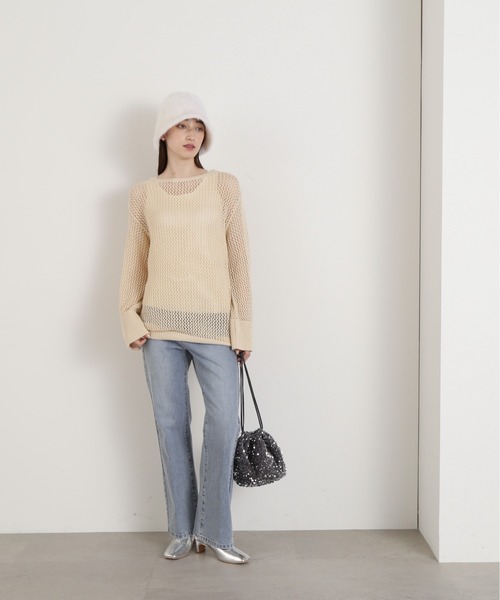 N.（N. Natural Beauty Basic）（エヌエヌナチュラルビューティーベーシック）の「◆メッシュ編みオーバーサイズニット（ニット/セーター・レディース・ブラック/イエロー/ライトベージュ・MEDIUM）」の14枚目の写真