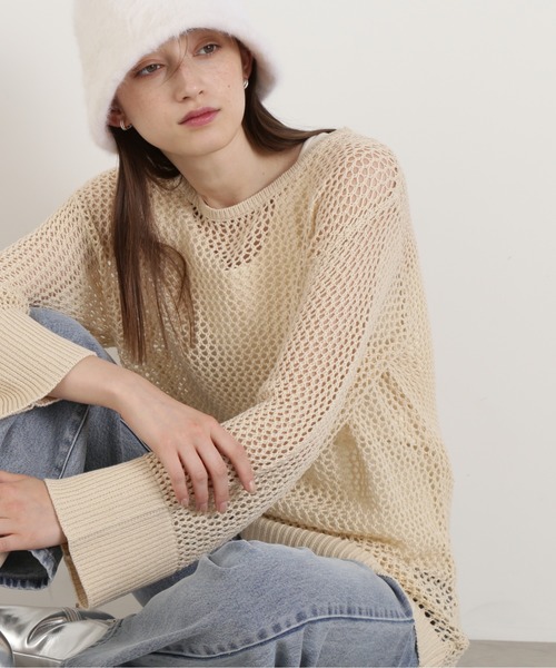 N.（N. Natural Beauty Basic）（エヌエヌナチュラルビューティーベーシック）の「◆メッシュ編みオーバーサイズニット（ニット/セーター・レディース・ブラック/イエロー/ライトベージュ・MEDIUM）」の19枚目の写真