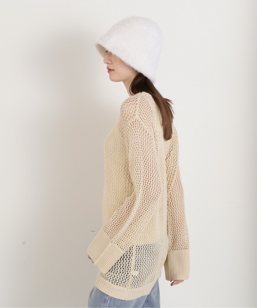 N.（N. Natural Beauty Basic）（エヌエヌナチュラルビューティーベーシック）の「◆メッシュ編みオーバーサイズニット（ニット/セーター・レディース・ブラック/イエロー/ライトベージュ・MEDIUM）」の21枚目の写真