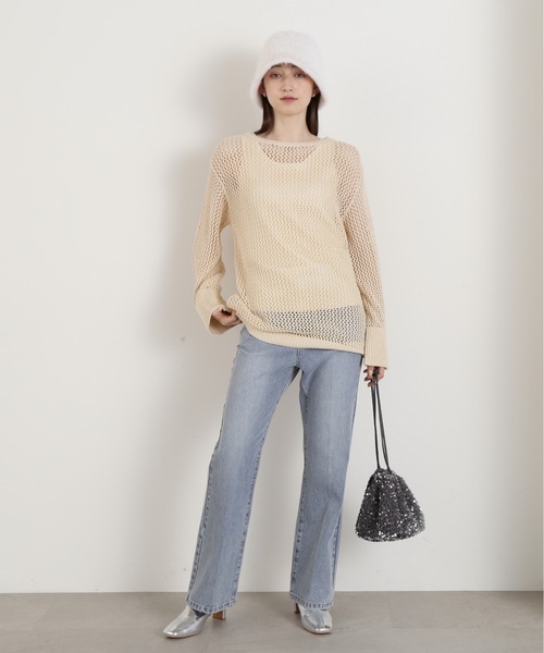 N.（N. Natural Beauty Basic）（エヌエヌナチュラルビューティーベーシック）の「◆メッシュ編みオーバーサイズニット（ニット/セーター・レディース・ブラック/イエロー/ライトベージュ・MEDIUM）」の16枚目の写真