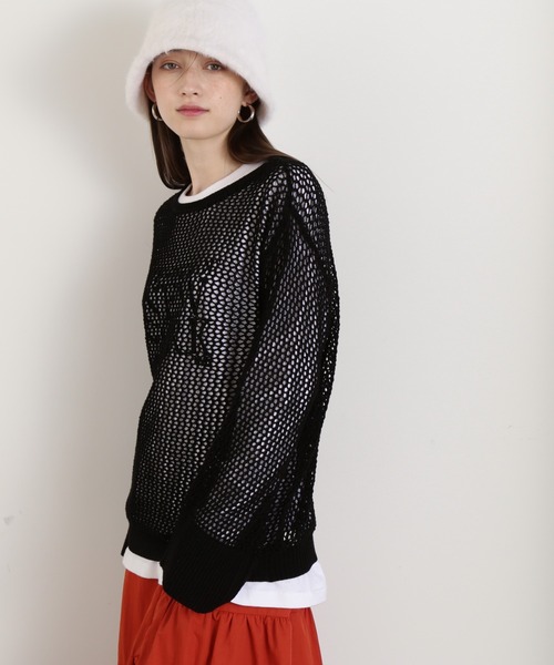 N.（N. Natural Beauty Basic）（エヌエヌナチュラルビューティーベーシック）の「◆メッシュ編みオーバーサイズニット（ニット/セーター・レディース・ブラック/イエロー/ライトベージュ・MEDIUM）」の5枚目の写真