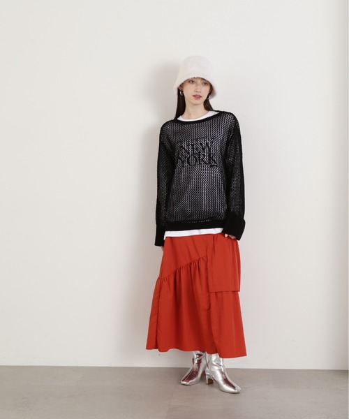 N.（N. Natural Beauty Basic）（エヌエヌナチュラルビューティーベーシック）の「◆メッシュ編みオーバーサイズニット（ニット/セーター・レディース・ブラック/イエロー/ライトベージュ・MEDIUM）」の6枚目の写真