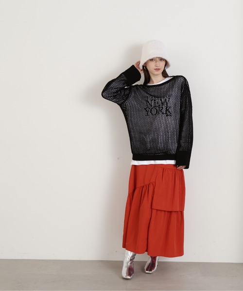 N.（N. Natural Beauty Basic）（エヌエヌナチュラルビューティーベーシック）の「◆メッシュ編みオーバーサイズニット（ニット/セーター・レディース・ブラック/イエロー/ライトベージュ・MEDIUM）」の8枚目の写真