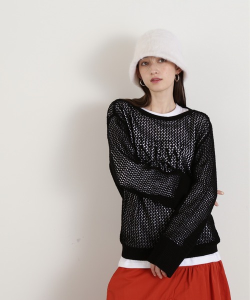 N.（N. Natural Beauty Basic）（エヌエヌナチュラルビューティーベーシック）の「◆メッシュ編みオーバーサイズニット（ニット/セーター・レディース・ブラック/イエロー/ライトベージュ・MEDIUM）」の11枚目の写真
