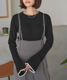 袖フレア配色リブニット