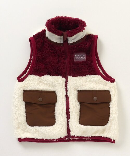 apres les cours(アプレレクール)の「【ユニセックス】バイカラーファーフリースベスト(ダウンベスト・キッズ・レッド/ベージュ/ピンク・90/130/110)」の3枚目の写真