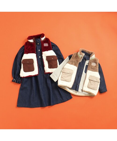 apres les cours(アプレレクール)の「【ユニセックス】バイカラーファーフリースベスト(ダウンベスト・キッズ・レッド/ベージュ/ピンク・90/130/110)」の7枚目の写真