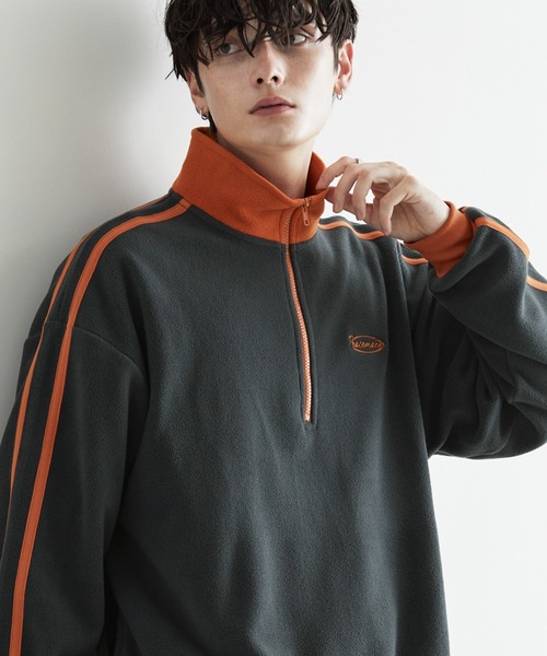 Anchor Smith（アンカー スミス）の「オーバーサイズ サイドライン ハーフジップフリースプルオーバー（スウェット・メンズ・ブルー系/ブラック/ベージュ/ボルドー/ブルー/チャコール/オレンジ/アイボリー/チャコールグレー/アッシュブラウン/ホワイト・M/L）」の5枚目の写真