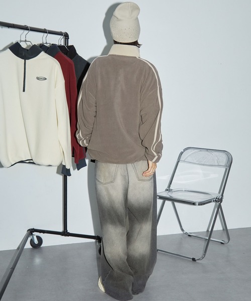 Anchor Smith（アンカー スミス）の「オーバーサイズ サイドライン ハーフジップフリースプルオーバー（スウェット・メンズ・ブルー系/ブラック/ベージュ/ボルドー/ブルー/チャコール/オレンジ/アイボリー/チャコールグレー/アッシュブラウン/ホワイト・M/L）」の16枚目の写真