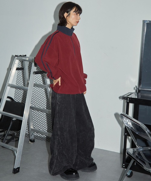 Anchor Smith（アンカー スミス）の「オーバーサイズ サイドライン ハーフジップフリースプルオーバー（スウェット・メンズ・ブルー系/ブラック/ベージュ/ボルドー/ブルー/チャコール/オレンジ/アイボリー/チャコールグレー/アッシュブラウン/ホワイト・M/L）」の15枚目の写真