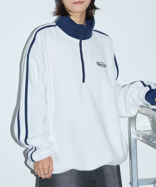 セール】オーバーサイズ サイドライン ハーフジップフリースプル