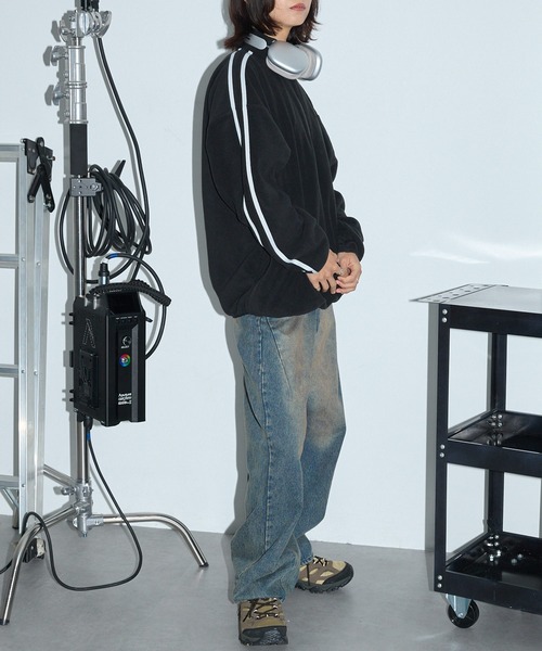 Anchor Smith（アンカー スミス）の「オーバーサイズ サイドライン ハーフジップフリースプルオーバー（スウェット・メンズ・ブルー系/ブラック/ベージュ/ボルドー/ブルー/チャコール/オレンジ/アイボリー/チャコールグレー/アッシュブラウン/ホワイト・M/L）」の22枚目の写真