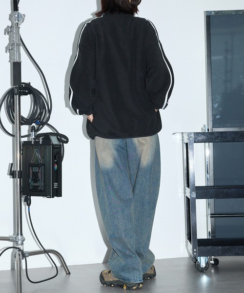 Anchor Smith（アンカー スミス）の「オーバーサイズ サイドライン ハーフジップフリースプルオーバー（スウェット・メンズ・ブルー系/ブラック/ベージュ/ボルドー/ブルー/チャコール/オレンジ/アイボリー/チャコールグレー/アッシュブラウン/ホワイト・M/L）」の13枚目の写真