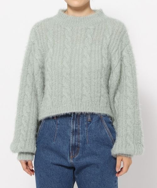 mysty woman（ミスティウーマン）の「ラメフェザーケーブルニット 988040（ニット/セーター・レディース・オフホワイト/ブラウン系その他/グレイッシュブルー・FREE）」の16枚目の写真