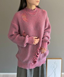 Y's　ヨウジヤマモト　ピンク　コットン ニット　ダメージ仕様 ニット ダメージ」に該当するニット/セーター（ピンク/桃色系