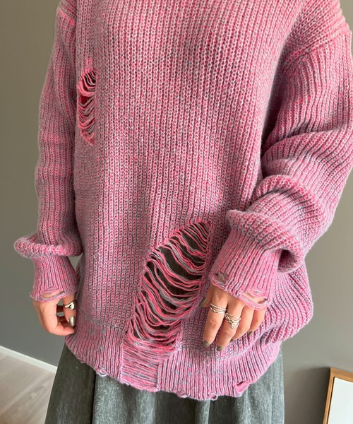 Y's Pink × TENBOX 19AW ダブルネーム ダメージ加工 ニット Y's Pink × TENBOX 19AW ダブルネーム ダメージ加工 ニット - メルカリ
