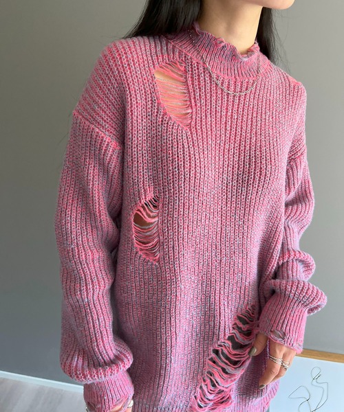 Jewelobe（ジュエローブ）の「ビッグシルエットダメージニット（ニット