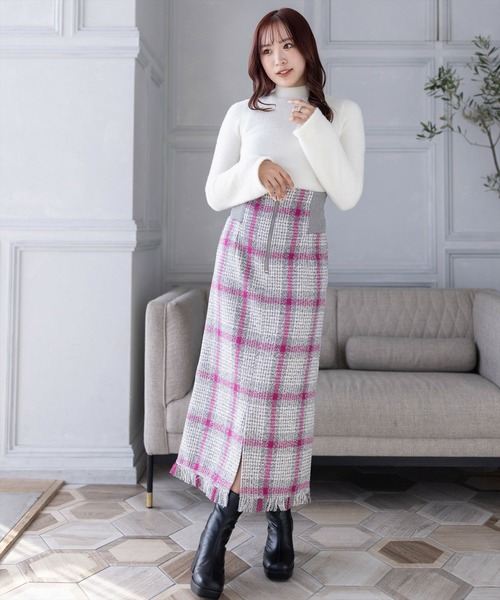 clear（クリア）の「ウエストリブチェック柄Iラインスカート[低身長用サイズ有]（スカート・レディース・ブルー/ピンク/ブラウン・S/M/XS）」の13枚目の写真