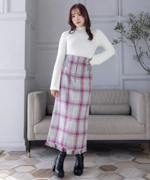 clear（クリア）の「ウエストリブチェック柄Iラインスカート[低身長用サイズ有]（スカート・レディース・ブルー/ピンク/ブラウン・S/M/XS）」の14枚目の写真
