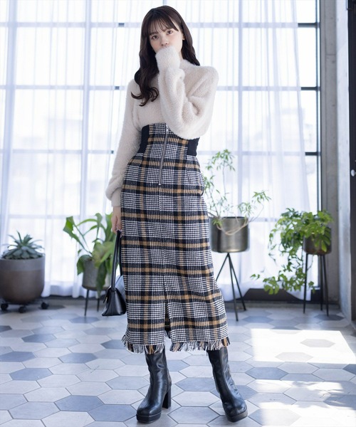 clear（クリア）の「ウエストリブチェック柄Iラインスカート[低身長用サイズ有]（スカート・レディース・ブルー/ピンク/ブラウン・S/M/XS）」の15枚目の写真