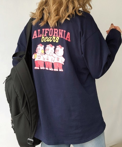 SHEENA(シーナ)の「CALIFORNIA bearsバックプリントロンT(Tシャツ/カットソー・レディース・ネイビー/ホワイト/ダークグリーン/グレー・M)」の1枚目の写真