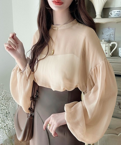 【erme】ボリュームスリーブシアーシャツ me+em select（ミームセレクト）の「※※ボリュームスリーブシアー