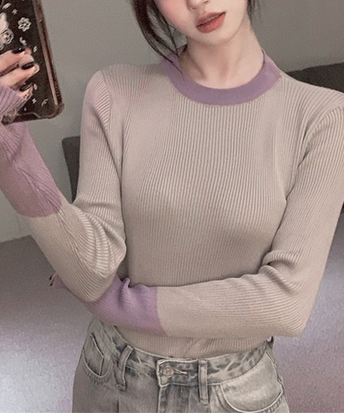 LYEON(リヨン)の「フィンガーホールバイアカラーニットプルオーバー(ニット/セーター・レディース・グレー/ブラック/モカ・FREE)」の16枚目の写真