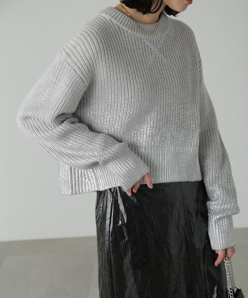 FREE'S MART（フリーズマート）の「◆箔プリント片畦編みニット（ニット/セーター・レディース・ホワイト/グレー・FREE）」の8枚目の写真