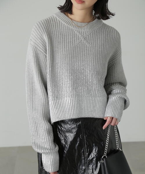 FREE'S MART（フリーズマート）の「◆箔プリント片畦編みニット（ニット/セーター・レディース・ホワイト/グレー・FREE）」の14枚目の写真