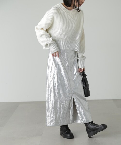 FREE'S MART（フリーズマート）の「◆箔プリント片畦編みニット（ニット/セーター・レディース・ホワイト/グレー・FREE）」の3枚目の写真