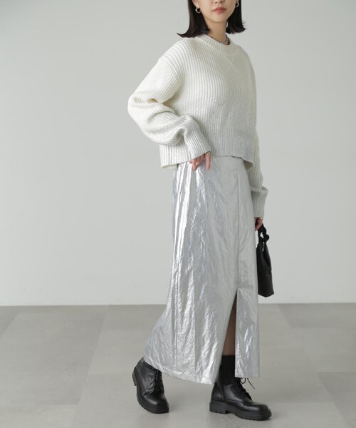 FREE'S MART（フリーズマート）の「◆箔プリント片畦編みニット（ニット/セーター・レディース・ホワイト/グレー・FREE）」の4枚目の写真