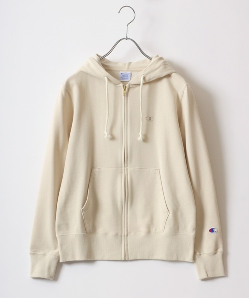 Champion（チャンピオン）の「Champion（チャンピオン）ブランドロゴワンポイント刺繍スウェットジップアップパーカー レディース（パーカー・レディース・ブラック/ライトブルー/オフホワイト/グレー/ナチュラル/ネイビー/サーモンピンク・M/L/XL）」の4枚目の写真