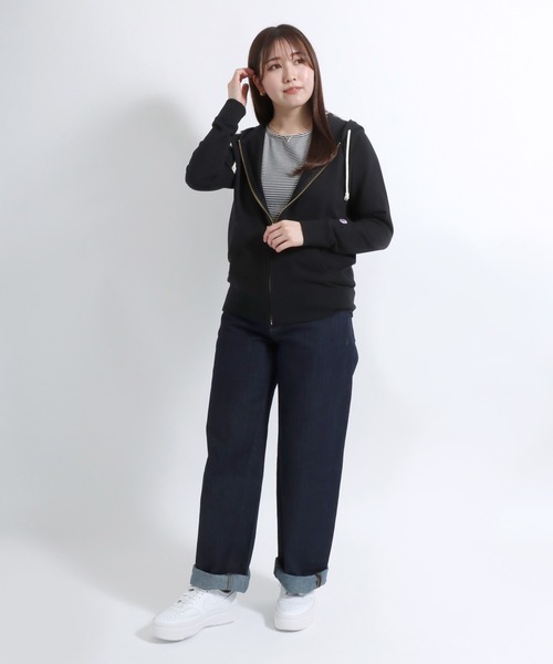ナナミカ別注 Champion/ロング丈ジップアップスウェットパーカー/WS/黒 Champion チャンピオン スウェット メンズ レディース 長袖