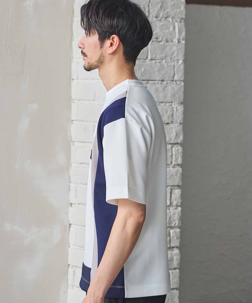 UNION STATION（ユニオンステーション）の「ポンチ×梨地Wフェイス切替Tシャツ（Tシャツ/カットソー・メンズ・ブラック/ホワイト系その他/ホワイト・M/L/LL）」の5枚目の写真