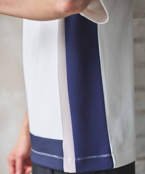 UNION STATION（ユニオンステーション）の「ポンチ×梨地Wフェイス切替Tシャツ（Tシャツ/カットソー・メンズ・ブラック/ホワイト系その他/ホワイト・M/L/LL）」の9枚目の写真