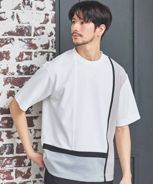 UNION STATION（ユニオンステーション）の「ポンチ×梨地Wフェイス切替Tシャツ（Tシャツ/カットソー・メンズ・ブラック/ホワイト系その他/ホワイト・M/L/LL）」の11枚目の写真