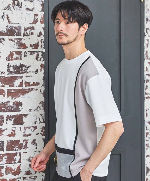 UNION STATION（ユニオンステーション）の「ポンチ×梨地Wフェイス切替Tシャツ（Tシャツ/カットソー・メンズ・ブラック/ホワイト系その他/ホワイト・M/L/LL）」の12枚目の写真