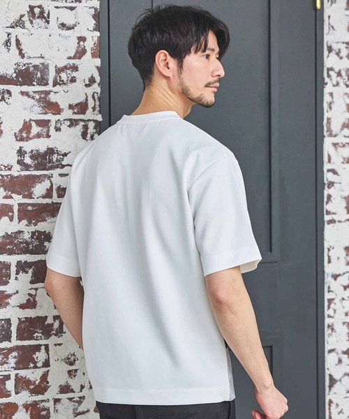 UNION STATION（ユニオンステーション）の「ポンチ×梨地Wフェイス切替Tシャツ（Tシャツ/カットソー・メンズ・ブラック/ホワイト系その他/ホワイト・M/L/LL）」の14枚目の写真
