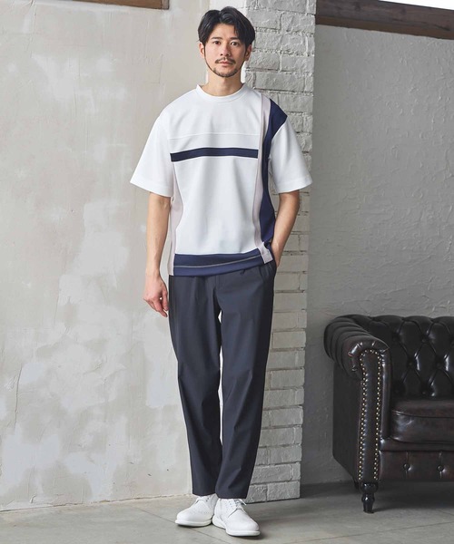 UNION STATION（ユニオンステーション）の「ポンチ×梨地Wフェイス切替Tシャツ（Tシャツ/カットソー・メンズ・ブラック/ホワイト系その他/ホワイト・M/L/LL）」の10枚目の写真