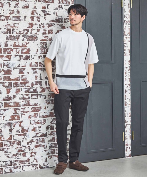 UNION STATION（ユニオンステーション）の「ポンチ×梨地Wフェイス切替Tシャツ（Tシャツ/カットソー・メンズ・ブラック/ホワイト系その他/ホワイト・M/L/LL）」の16枚目の写真