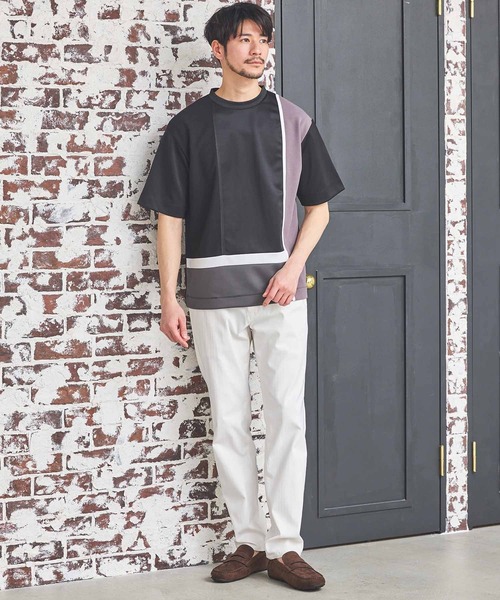 UNION STATION（ユニオンステーション）の「ポンチ×梨地Wフェイス切替Tシャツ（Tシャツ/カットソー・メンズ・ブラック/ホワイト系その他/ホワイト・M/L/LL）」の21枚目の写真