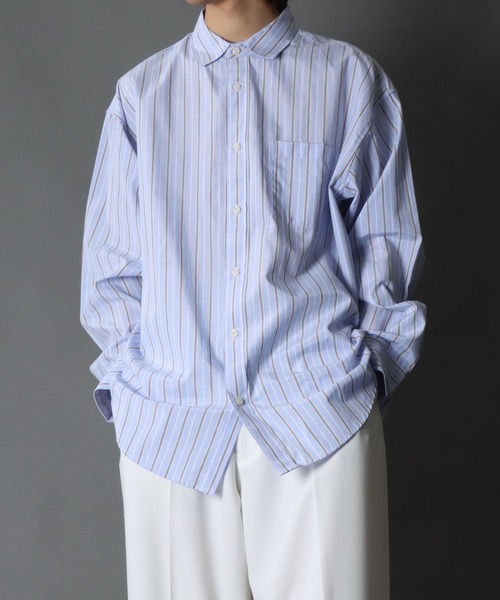 SITRY（シトリー）の「Stripe Broadcloth Shirt/オーバーサイズ ストライプ ブロードシャツ（シャツ/ブラウス・メンズ・ベージュ系その他/ブルー系その他2/ブルー系その他3/ブルー系その他・M/L）」の20枚目の写真